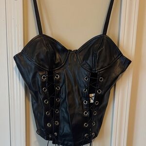 Black Faux Leather Lace-Up Corset Top
